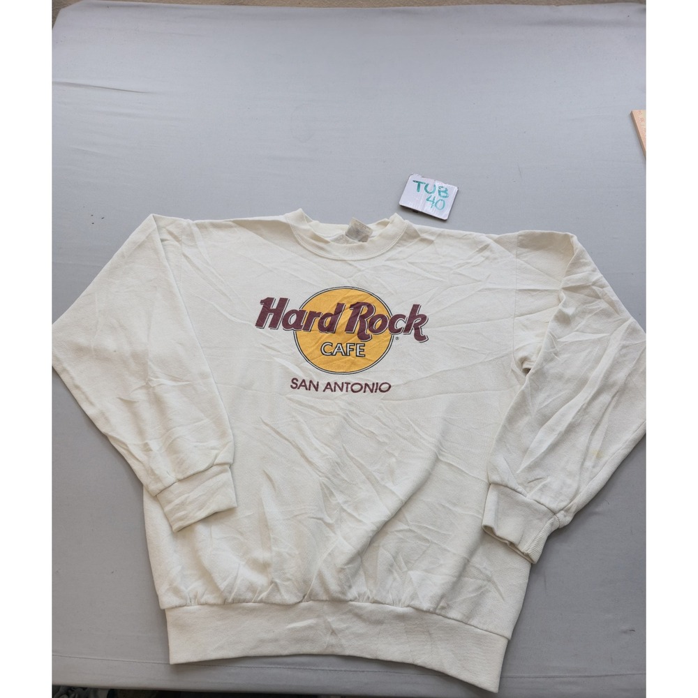 Vintage Hard Rock Cafe San Antonio Sweatshirt Cream Mens Medium Graphic Crewneck
